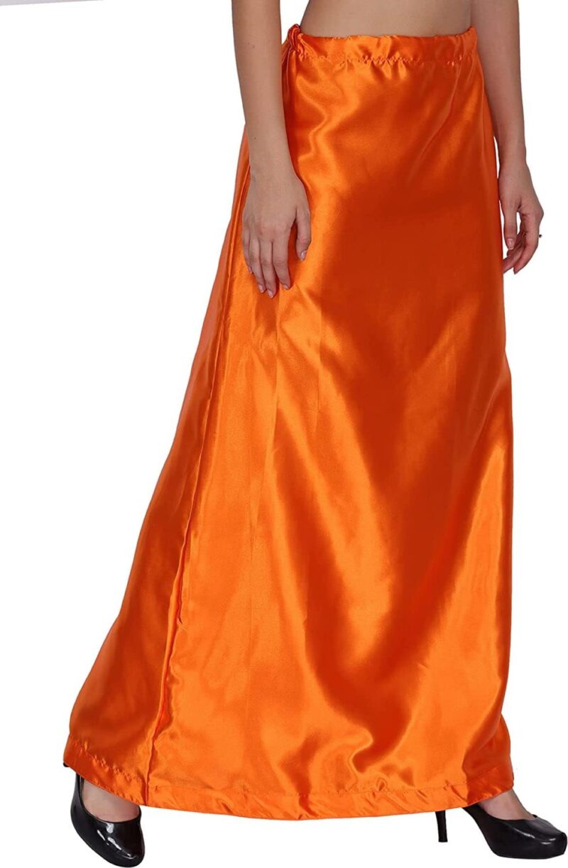 Guddan Women Satin Free Size Petticoat Underskirt Indian Lining for Sari (Orange) - Image 4