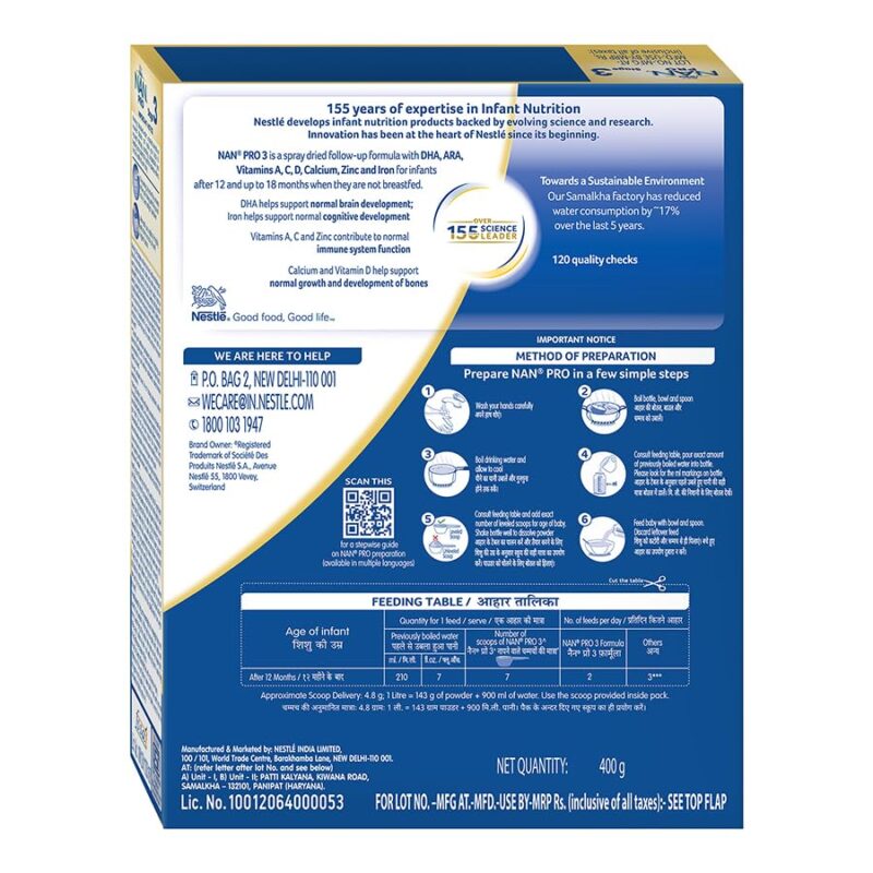NAN Pro Stage 3 Follow-Up Formula Milk Powder For Babies (After 12 Months), - With Dha-Ara, 400G Bag-In-Box Pack, Infant - Image 9