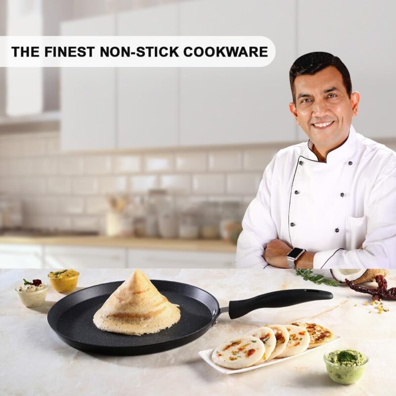 Wonderchef Duralite Die-cast 28 cm Dosa Tawa | 5 Layer Healthy Duramax Non-Stick Coating | Soft Touch Handle | Pure Grade Aluminium | PFOA Free | 2 Year Warranty Grey - Image 2
