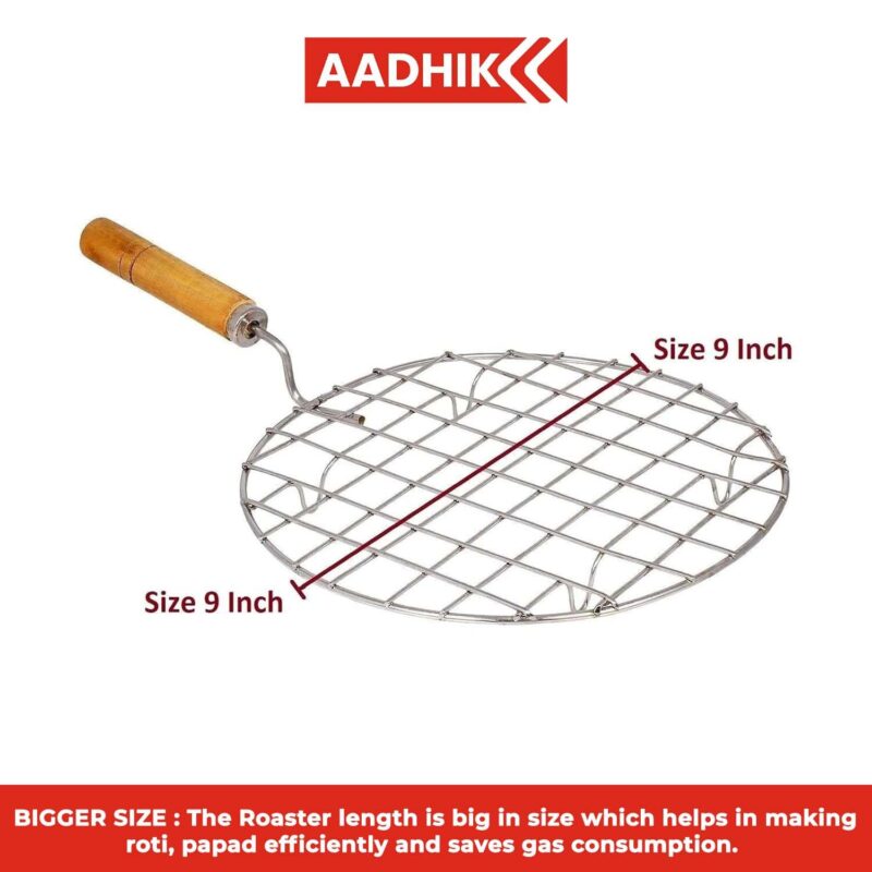 AADHIK Papad Jali Roast, Paneer Grill, Roti Maker, Barbeque Round Jali Roaster Chapati Toast Grill Wooden Handle Vegetable tandoor net, Baigan Bharta - Image 6