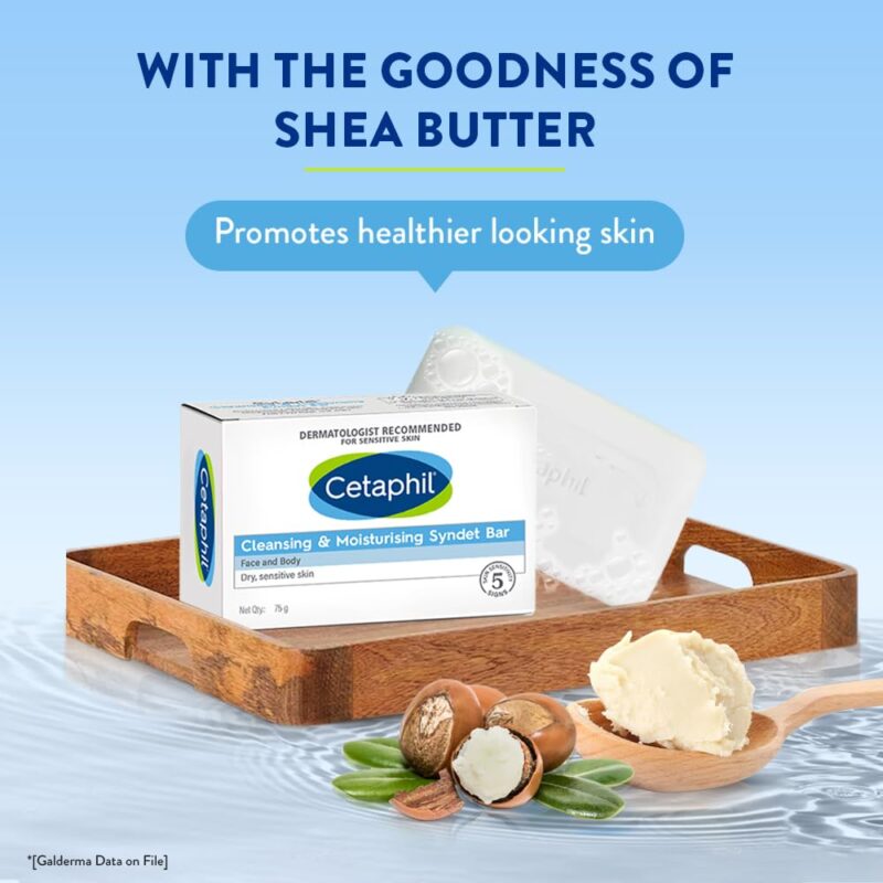 Cetaphil Cleansing and Moisturising Syndet Bar, Shea Butter,For Face & Body, Sensitive skin, 75g, Pack of 1 - Image 5