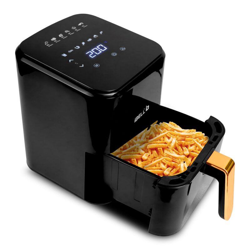 iBELL AF500M Air Fryer 5 L, Digital Fryer with 7 Cooking Presets, Full Touch Controls, Smart Rapid Air Technology, Timer Function with Auto off & Fully Adjustable Temperature Settings (Black) - Image 2