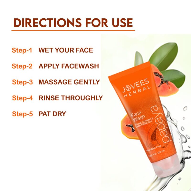 Jovees Herbal Papaya Face Wash For Glowing and Clear Skin with Papaya & Bilberry Ext | Gentle Cleanser For Brightens Skin, Removes Pigmentation & Dark Spots | For All Skin Types - 120ML (pack of 3) - Image 4