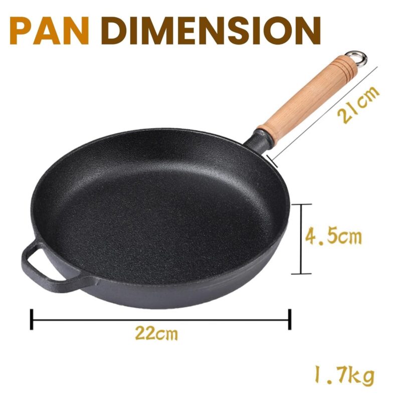 HomeEssentials Cast Iron Frypan - Skillet Pan for Frying/Natural Non Stick Pan/Induction & Gas Base/Pre Seasoned, 100% Toxin Free, Naturally Long Lasting (22cm with Lid) - Image 2