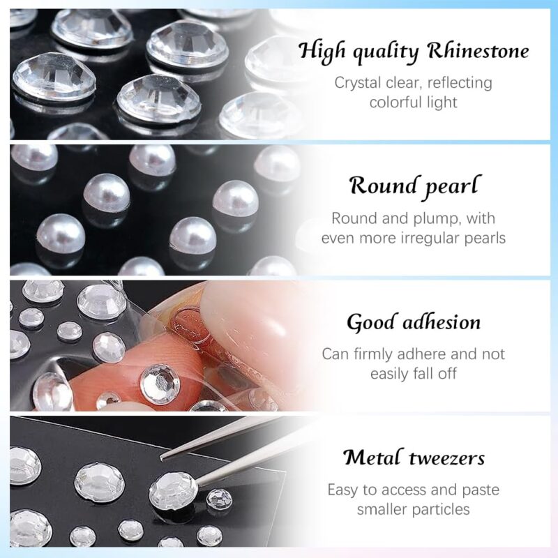MAYCREATE® Face Rhinestones for Makeup, 1013pcs Self Adhesive Face Gems Jewels Kit, Pearls Rhinestone Stickers, Raindrop Heart Face Crystal Stone with Tweezer for DIY Crafts (Assorted Sizes & Shapes) - Image 5