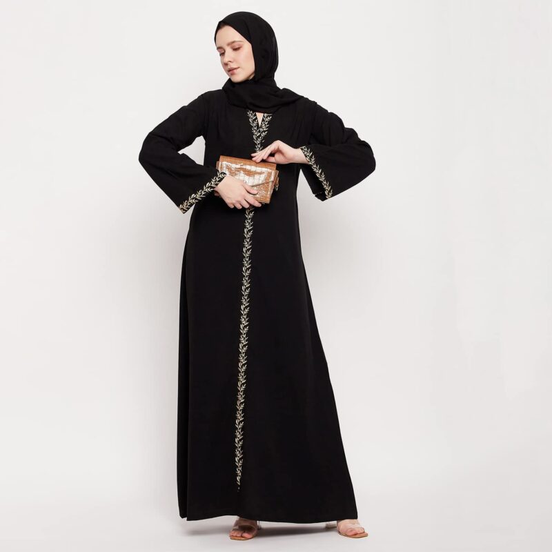Nabia Women Black Solid Nida Matte Fabric Abaya Burqa - Image 4