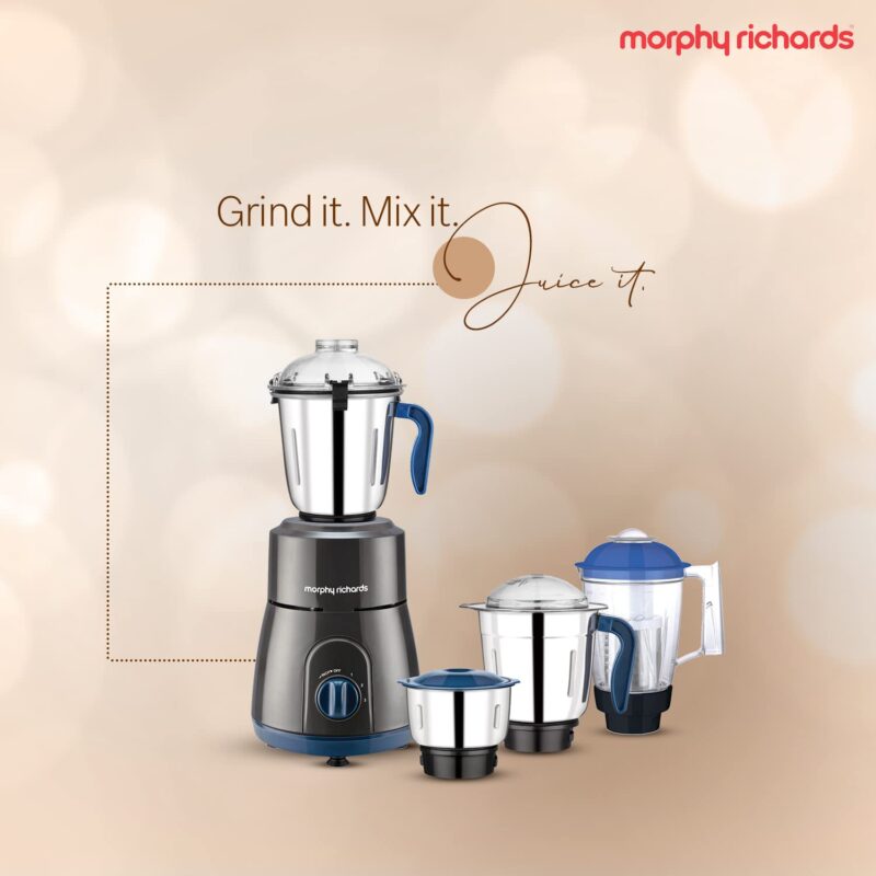 Morphy Richards 750W Relish 4 Jars Mixer Grinder, Black and Blue, Regular - Image 18
