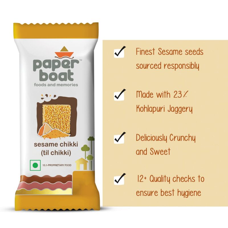 Paper Boat Sesame Chikki Jar, Nutritious Bar, No Added Preservatives and Colours | Gajak | Sweets | Made with Jaggery | Gazak (50 pieces, 16 grams each) - Image 5