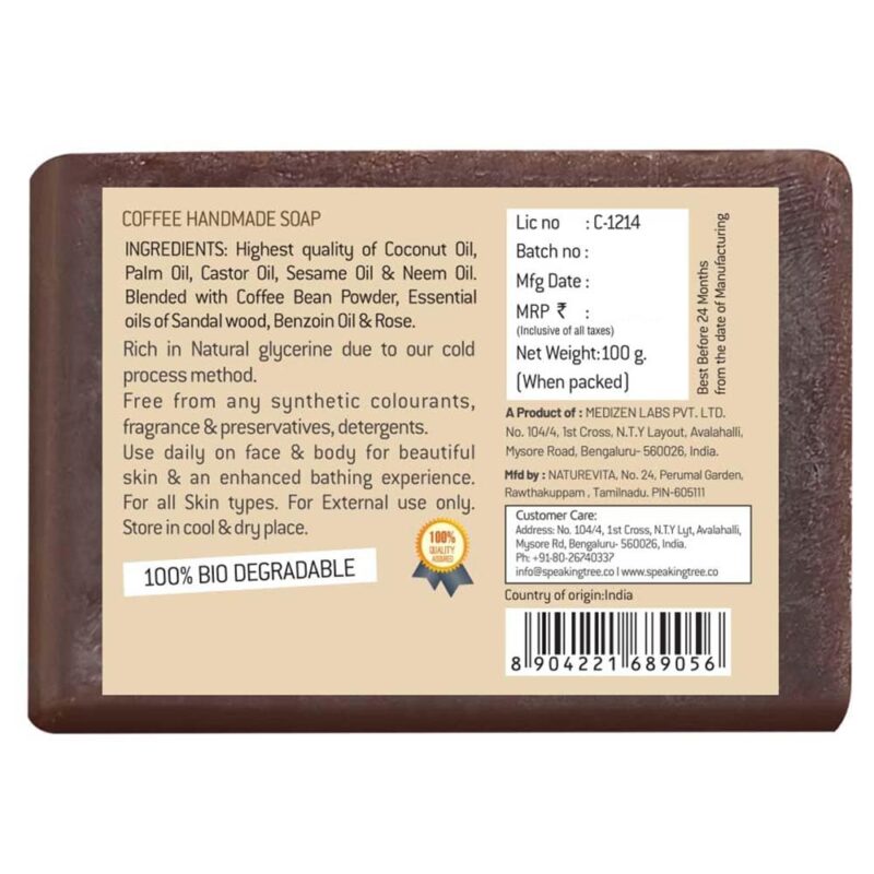 Speaking Tree Exfoliating Coffee Handmade Soap With Refreshing Aroma For Perfectly Clean, Brightening Skin (100 g) - Image 5