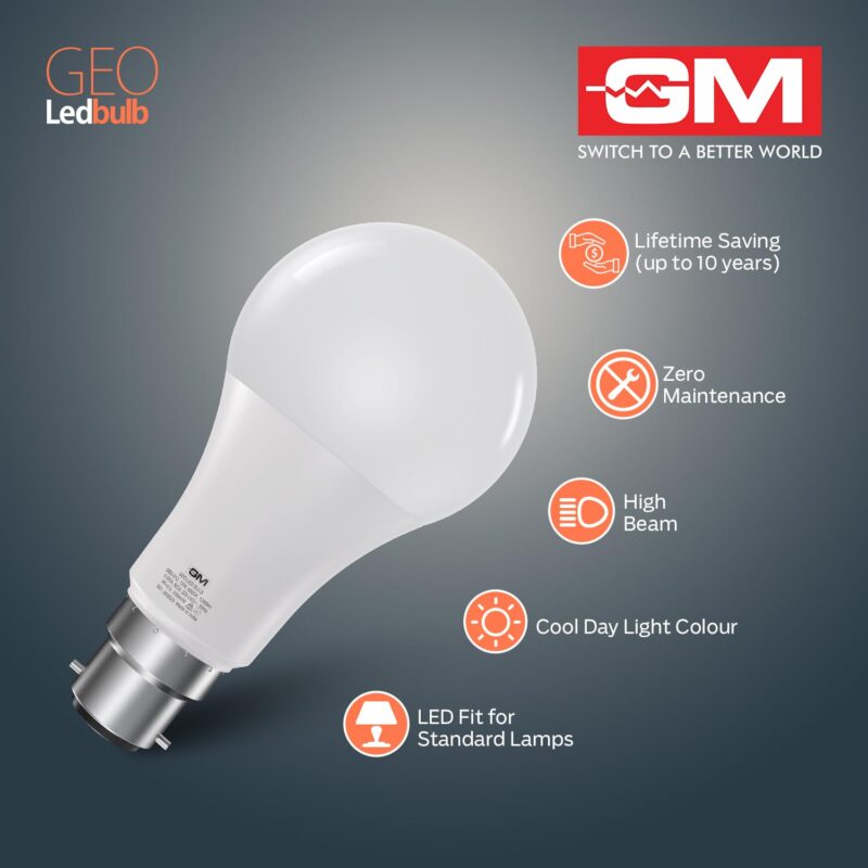 GM GEO 9 Watt LED BULB, 6500K White Cool Day Light Bulb Pack of 4 - Image 4
