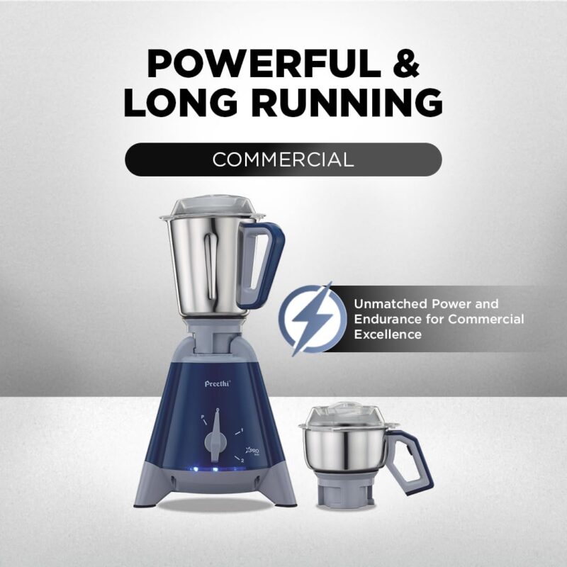 Preethi Xpro Duo MG-198 1300 W Commercial Mixer Grinder with 2 Jars ( 0.75L Chutney Jar + 2L Wet Grinding, Stainless steel), Tripad Metal Motor Stand, Blue - Image 3
