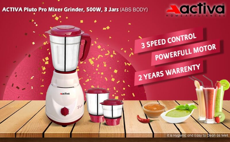ACTIVA Plastic Pluto Pro Mixer Grinder, 500W, 3 Jars (White) 2 Year Warranty (Ivory Maroon), 500 Watts - Image 5