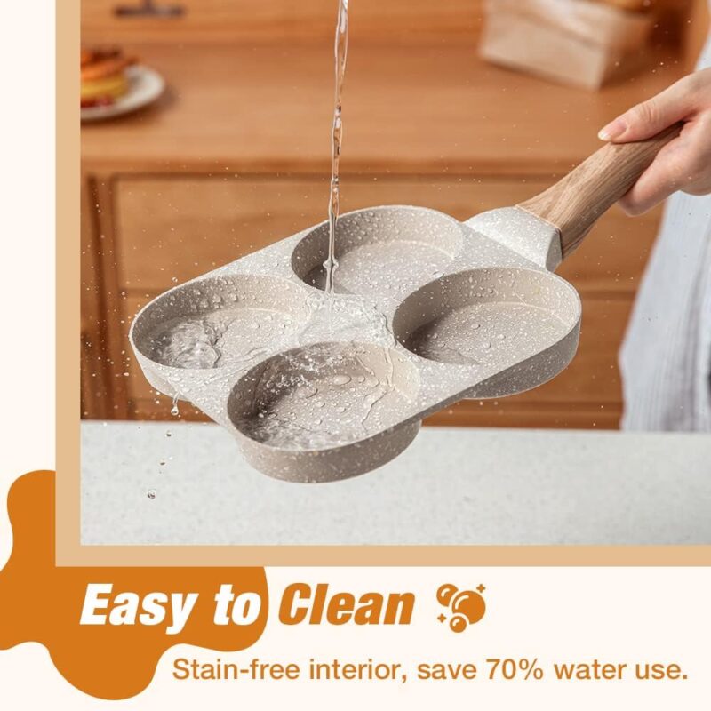 SCAMA 4 Cups Egg Pan Omelette Pan Frying Pan Crepe Pan Granite Egg Cooker Breakfast Pancakes Pan Suitable for Gas Stove Cookware (White) (Model : SYNMORE) - Image 4