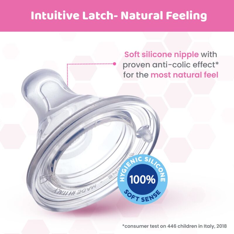 Chicco Well-Being Glass Feeding Bottle for Babies (120ml, Slow Flow) | Premium Borosilicate Glass for High Durability | Elongated Teat for Correct Latch | Comes with Anti-Spill Cap | BPA Free (Pink) - Image 4