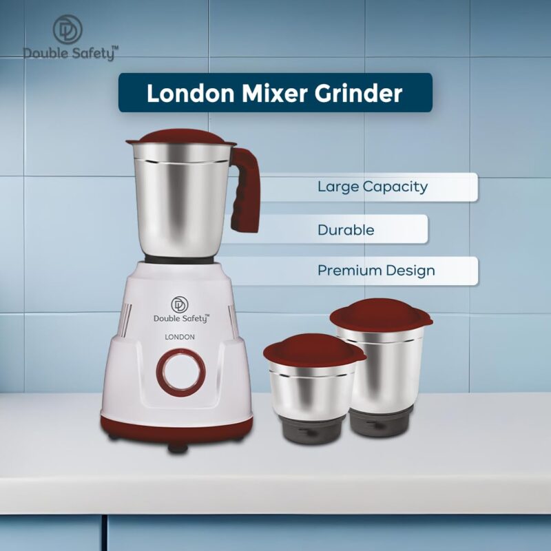 Double safety London Mixer Grinder 550 watts | 3 Stainless Steel Jars | Chutney Jar, Dry Grinding and Liquidizing jar to make chutneys, Milkshake, Smoothies, Puree | High Speed - Image 6