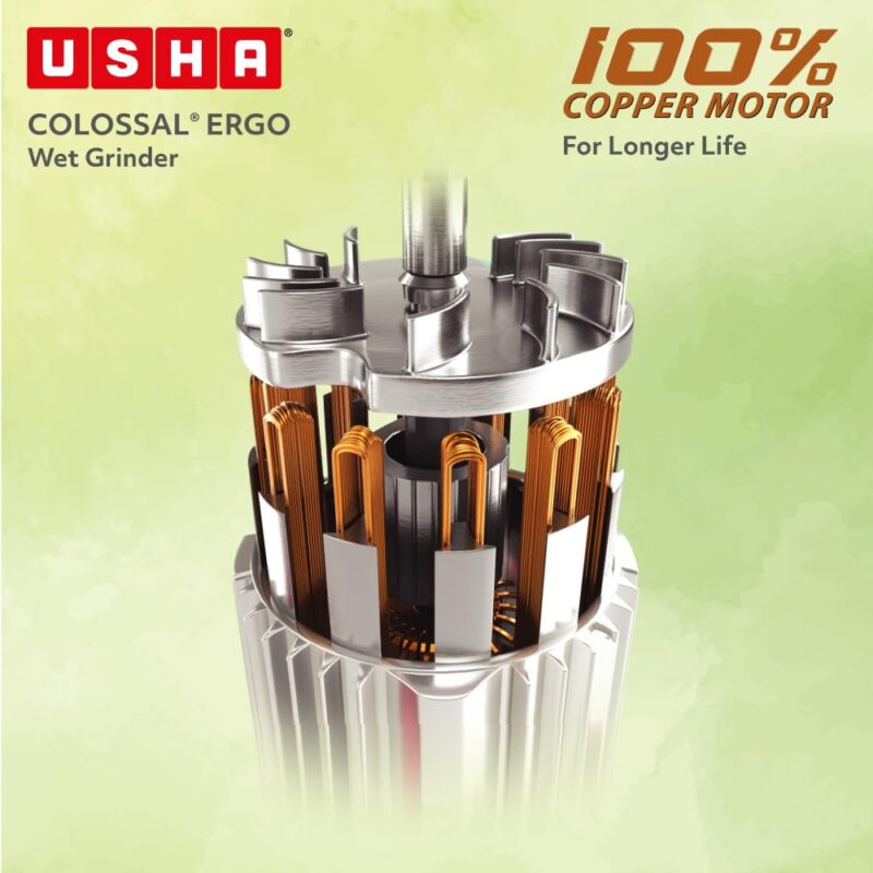 USHA Colossal Ergo Easy-Tilt Wet Grinder| 2L, 150W, 100% Copper Motor with Dual Flow Breaker, Stainless Steel Drum and Accessories| 10 Year Motor Warranty (Magenta) - Image 7