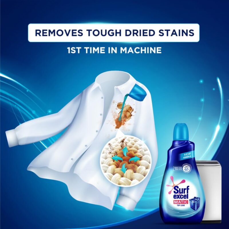 Surf Excel Matic Top Load Liquid Detergent 4L Refill Pouch, Specially designed to remove Tough Dried Stains, 1st time in Washing Machine - Image 5