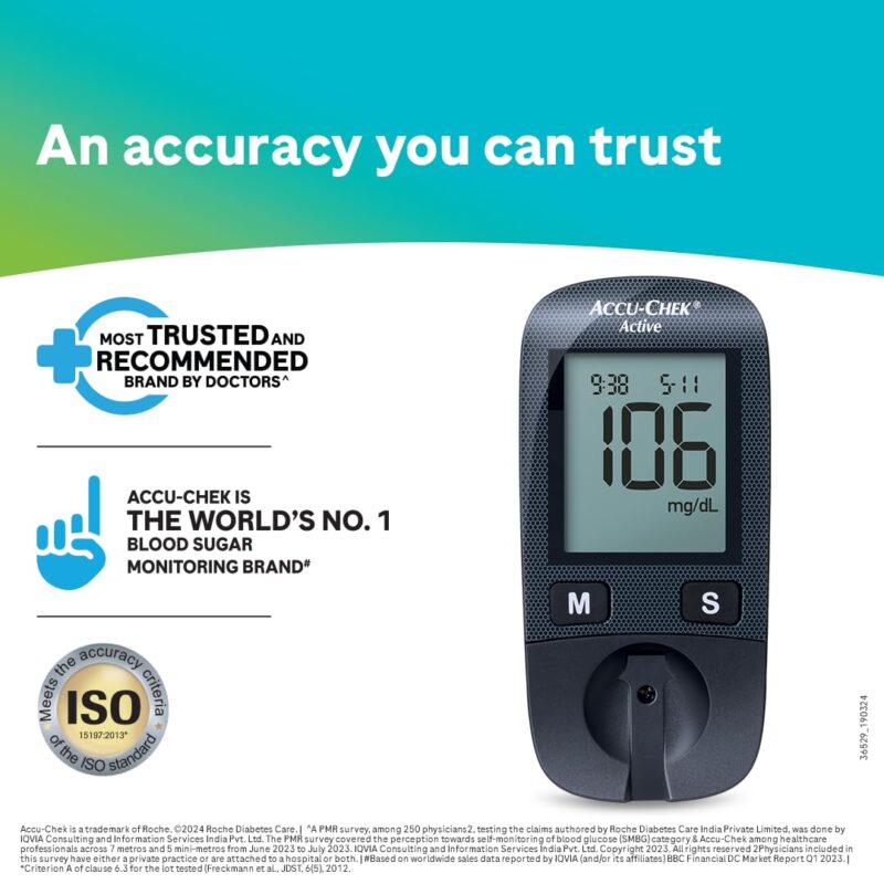 Accu-Chek Active Blood Glucose Glucometer Kit With Vial Of 10 Strips, 10 Lancets And A Lancing Device Free For Accurate Blood Sugar Testing - Image 4