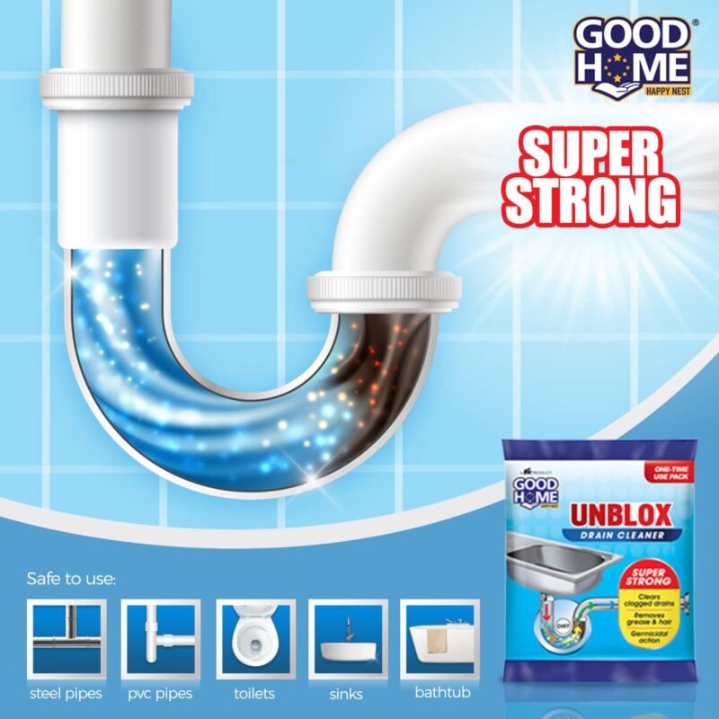 Good Home Unblox Drain Cleaner Effective Sink Cleaner, Drain Blockage Remover, Drain Pipe Cleaner(Pack of 8) - Image 3