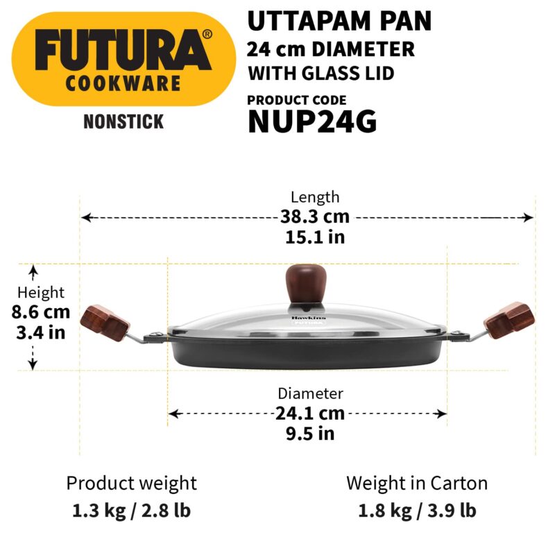 Hawkins Futura 24 cm Uttapam Pan, Pancake Tava, Non Stick Uttapa Tawa, Pancake Pan, Snack Maker, Black (NUP24G) - Image 7