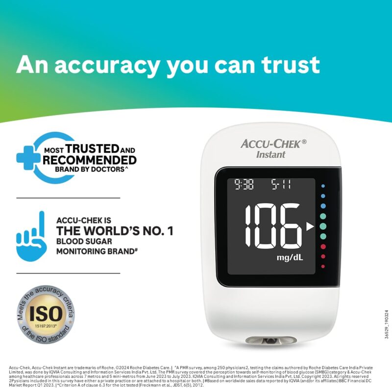 Accu-Chek Instant Blood Glucose Glucometer (with Bluetooth) with Vial of 10 Strips, 10 Lancets and a Lancing Device FREE for Accurate Blood Sugar Testing - Image 3