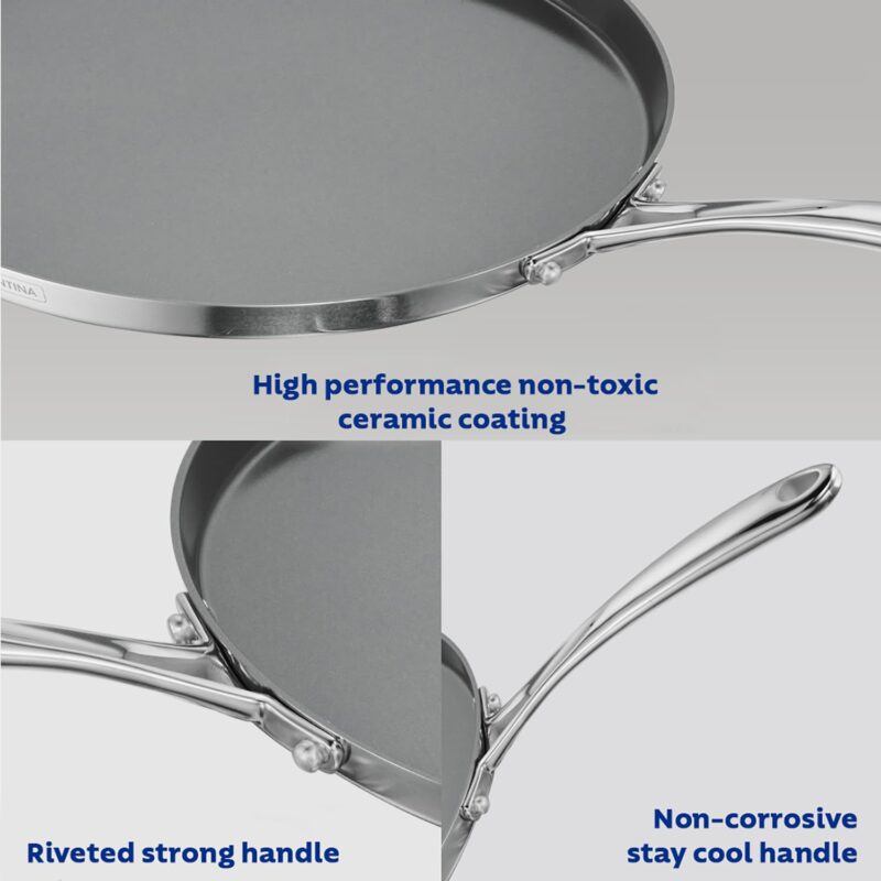 TRAMONTINA Fusao Healthy Triply Ceramic 28cm Dosa Tawa 4mm Thick | Non Toxic (PFAS/PTFE/PFOA Free)| Uttapam Tawa |Roti Tawa |Parantha | Induction Friendly |Stay Cool Handle I 10 Year Warranty* - Image 5