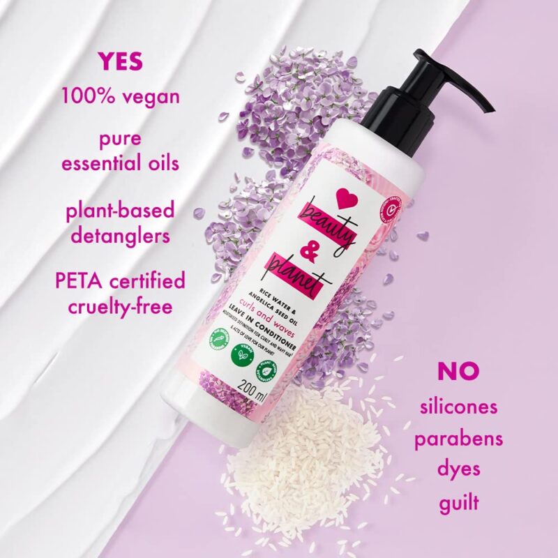 Love Beauty & Planet Love Beauty And Planet Rice Water & Angelica Seed Oil Silicone-Free Curl & Waves Leave-In|| No Parabens|| No Dyes|| Angelica Essential Oil|| Floral, 200Ml, 1 Count - Image 6