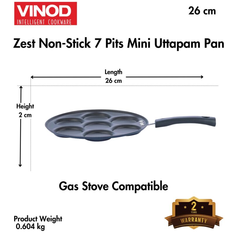 Vinod Zest Aluminium Non Stick Mini Uttapam Pan - 7 Cavaties, 26 cm | 3mm Thick | 3 Layer Coating | Bakelite Handle | Metal Spoon Friendly| Gas Base | 1 Year Warranty - Blue - Image 6