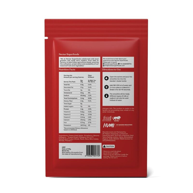 Nectar Superfoods BLENDED BREAKFAST Smoothie Powder - Added 100% Natural Fruit, Strawberry, Apple, Banana Original Fruit Test, Healthy Ingredients for Nutritious Smoothies, Vegan and Convenient - (15gm Sachet Pack) - Image 4