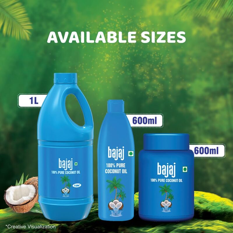 Bajaj 100% Pure Coconut Oil 600ml Wide Mouth Jar - Image 2