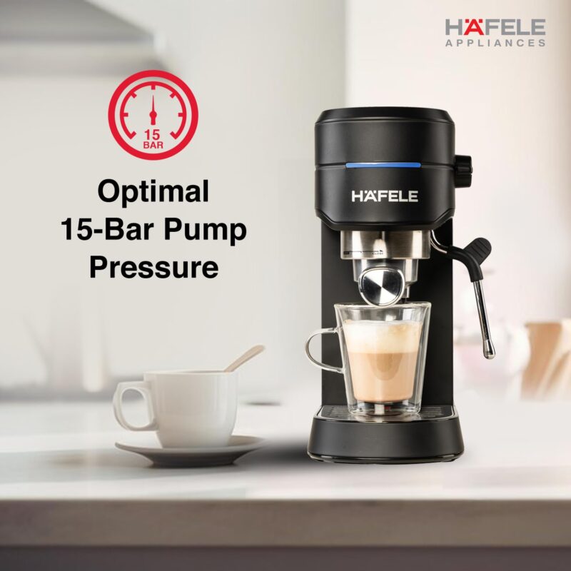 Hafele U-Kaffee Espresso Coffee Machine, 15-Bar Pressure, Removable Water Tank (1L), Single/Double Espresso, Cappuccino & Latte, Adjustable Milk Frother, Thermoblock Technology, 1450 W - Image 8
