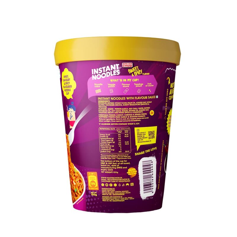 25x Masterchow Sweet & Spicy Instant Cup Noodles - 100g - Pack of 25 - Image 3