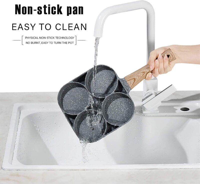 ECAPT Non Stick Grill Pan Mini Pan Uttapam Tawa Aluminum Multi Snack Maker 4 Cavity Egg Frying Pancake Maker (Black) - Image 8