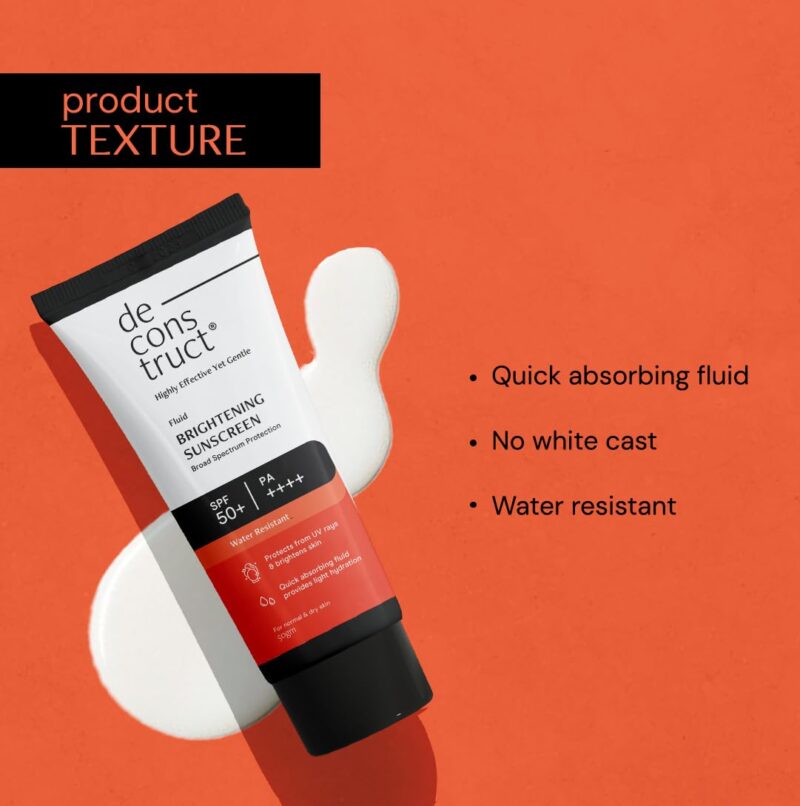Deconstruct Brightening Sunscreen SPF 50+ for Dry Skin | 8 hours Long Lasting Dewy Sunscreen | Water Resistant, No White Cast, Quick Absorbing | For Women and Men | 50gm - Image 8