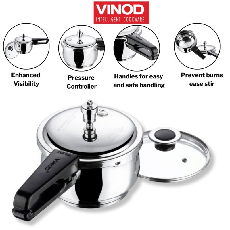 Vinod Splendid Plus Stainless Steel Pressure Cooker Outer Lid 1.5 Litre | SAS Bottom Handi Cooker | Extra Glass Lid | Induction and Gas Base | ISI and CE certified | 2 Years Warranty - Image 4