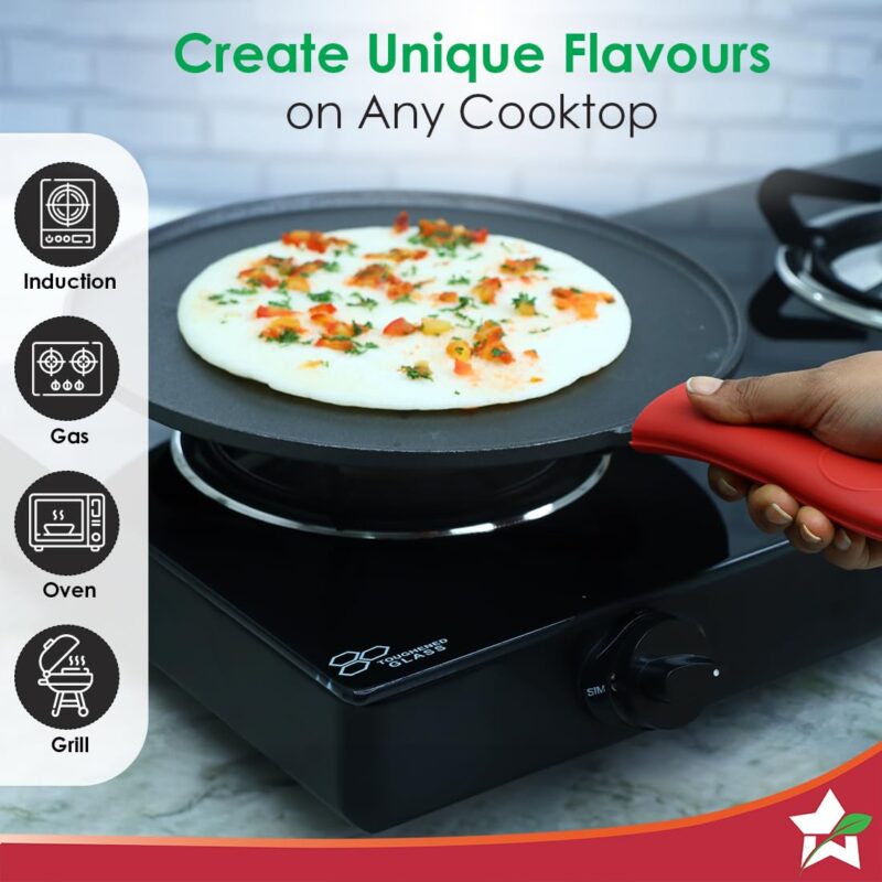 Wonderchef Forza Cast-Iron 27 cm Dosa Tawa Pan | Pre-Seasoned Cookware | Induction Friendly | 4 mm | with Lifetime Exchange Warranty - Image 4