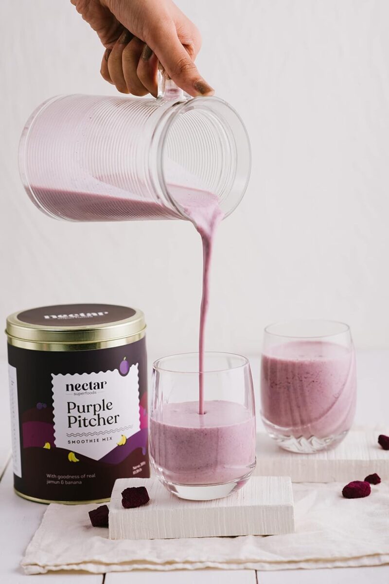 Nectar Superfoods PURPLE PITCHER Smoothie Powder - Added 100% Natural Fruit, Black Jamun, Banana Original Fruit Test, Healthy Ingredients for Nutritious Smoothies, Vegan and Convenient - (15gm Sachet Pack) - Image 3