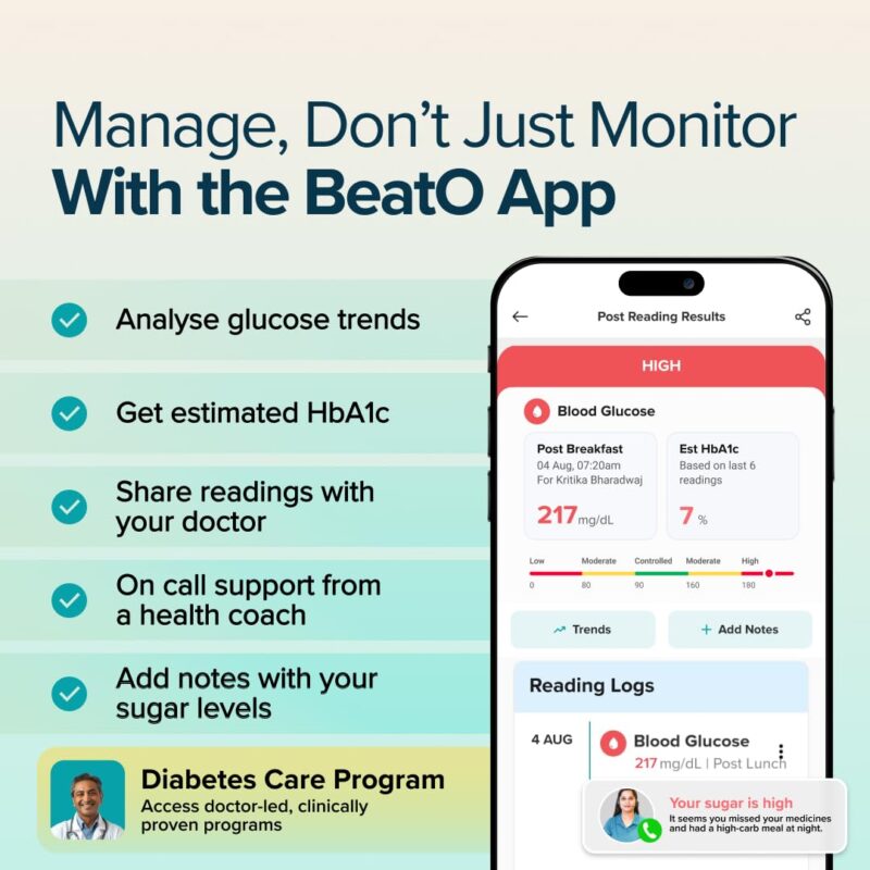 BeatO CURV Sugar Test Machine | FREE 50 Strips & 50 Lancets (Type-C USB Connector) | Simple & accurate testing of Blood sugar levels at home |Smartphone Connected Glucometer Machine | Android only | ISO Certified: Made in India - Image 5