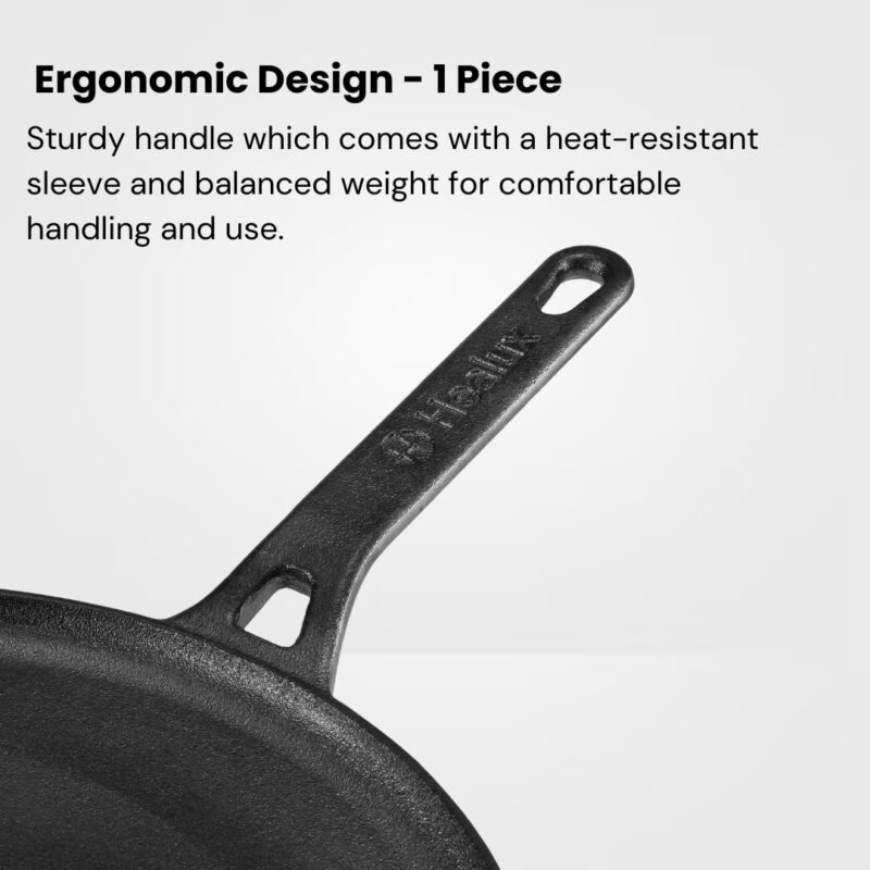 Healux 28cm Pre-Seasoned Cast Iron Dosa Tawa/Uttapam/Roti/Chapati/Obattu/Paratha Tawa | Toxin Free | Naturally Non Stick | Gas Base - Image 3