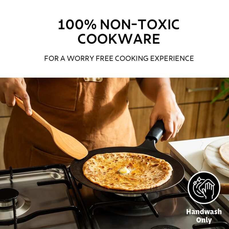 TRAMONTINA Titanex 26 cm Pre-Seasoned Cast Iron Roti Tawa – Non-Toxic, Easy Hold Non-Slip Heat-Resistant Grip, Superior Stone Finish, Excellent Heat Retention & Even Heating, Durable & Easy to Clean - Image 7