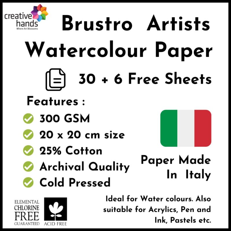 Brustro Watercolour Papers CP 300 GSM 20CM X 20CM (Pack of 30+6 Sheets) - Image 2