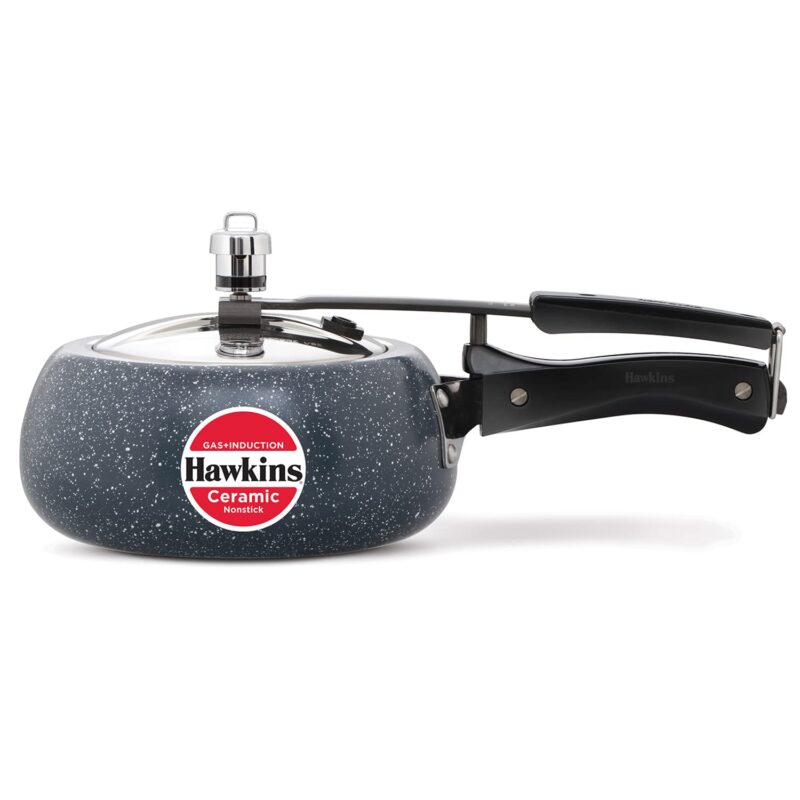 Hawkins 2 Litre Ceramic Nonstick Pressure Cooker, Induction Inner Lid Cooker, Granite Contura shaped Cooker, Best Cooker, Blue (ICC20)
