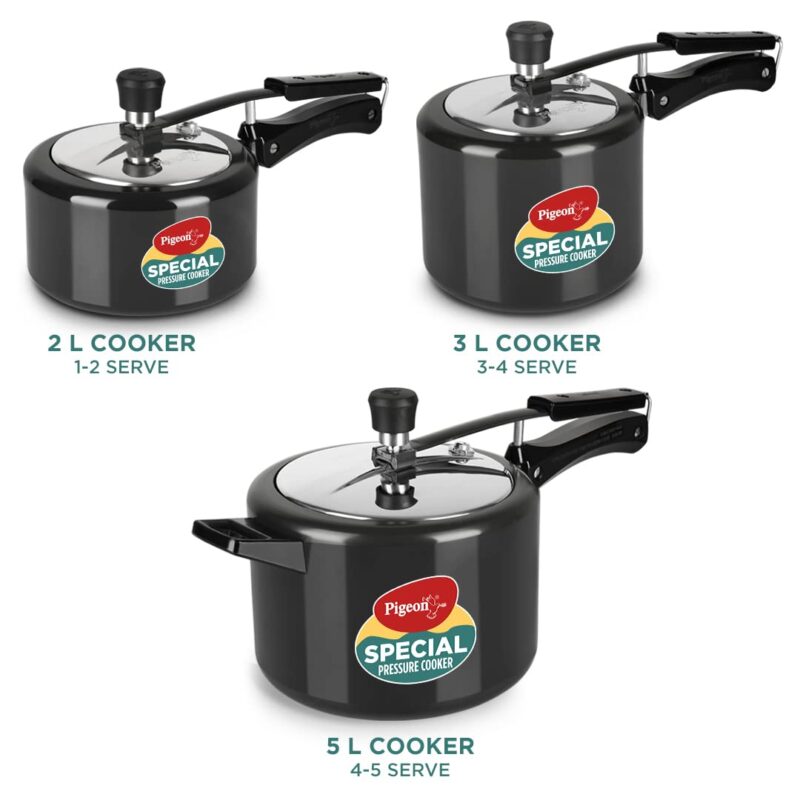 Pigeon by Stovekraft 2+3+5 Litre Combo Special Hard Anodised Inner Lid Induction Base Pressure Cooker (Black) BIS Certified,Common lid for 2+3L - Image 3