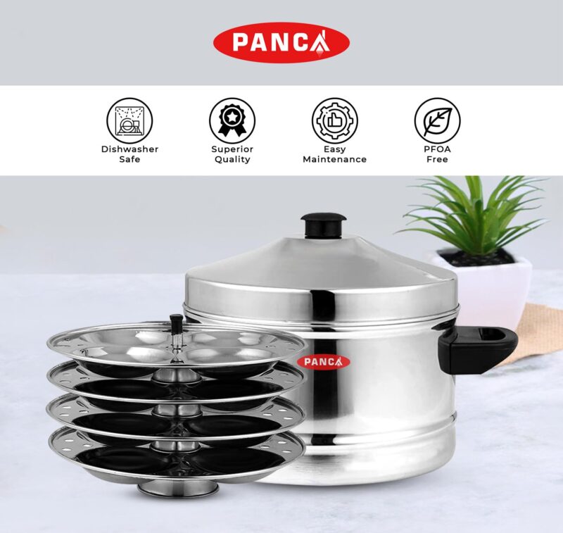 PANCA Stainless Steel Idli Cooker, 4 Plates Idli Maker With Whistle (16 Idli, Pack of 1) - Image 4