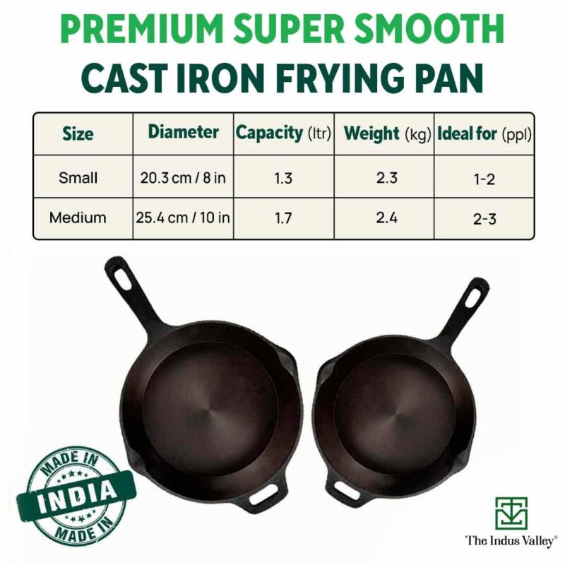 The Indus Valley Super Smooth Cast Iron Fry Pan/Skillet With Long Handle|Medium,25.4Cm/10Inch,1.7Ltr,2.4Kg|Induction Friendly|Nonstick Pre-Seasoned,100% Pure & Toxin Free,No Chemical Coating,Black - Image 5