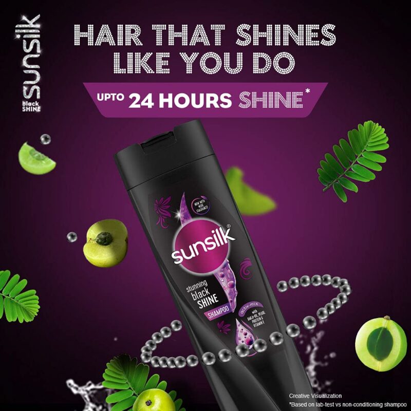 Sunsilk Stunning Black Shine Shampoo 340 ml, With Amla + Oil & Pearl Protein, Gives Shiny, Moisturised, Fuller Hair - Image 3
