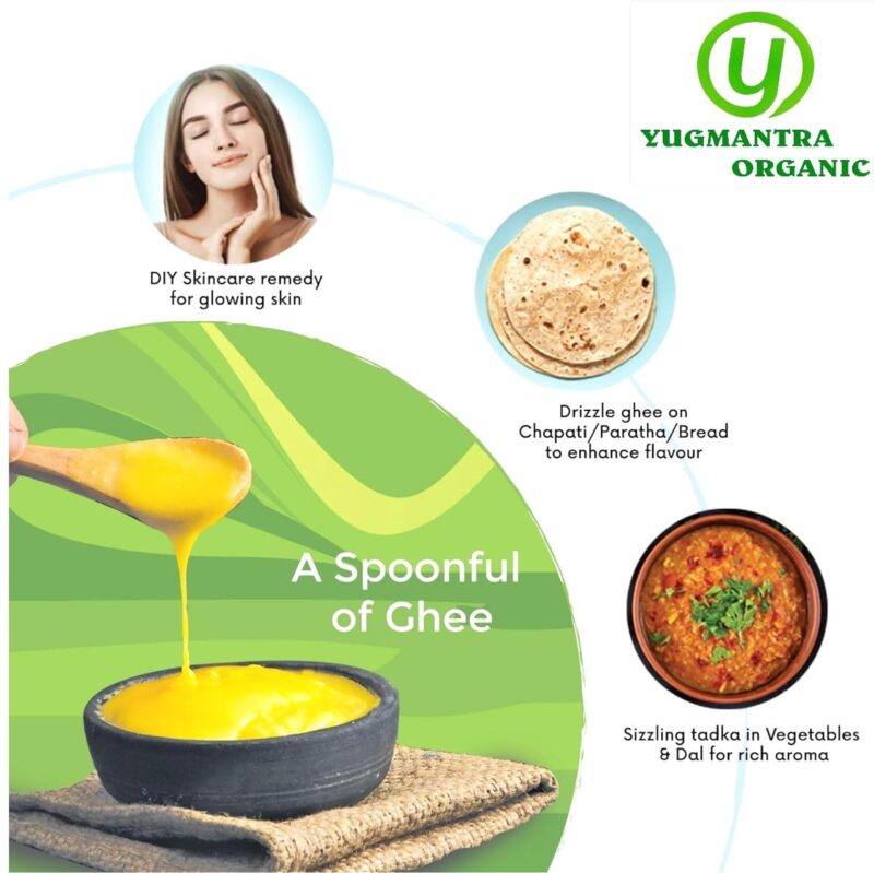 Yugmantra Organic Foods -100 % Natural Pure & Aromatic Desi Sahiwal Cow Ghee -Traditional Churned With Bilona Method|No Added Additives|A2 Danedar Desi Ghee|Immunity Booster - Glass Bottle - 1000 Ml - Image 6