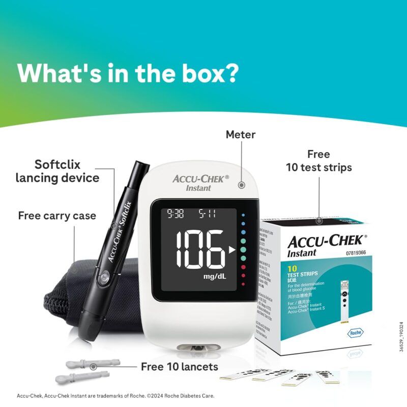 Accu-Chek Instant Blood Glucose Glucometer Kit with Vial of 10 Strips, 10 Lancets and a Lancing device FREE - Image 3