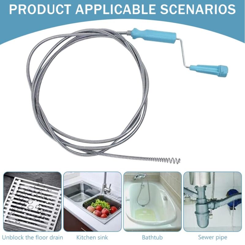 HASTHIP® 9.8ft Stainless Steel Drain Cleaner Tool, Spiral Spring Pipe Design, Sink & Tub Drain Dredge Tool, Sewer Cleaning Tool for Bathroom, Kitchen & Toilet - Image 5