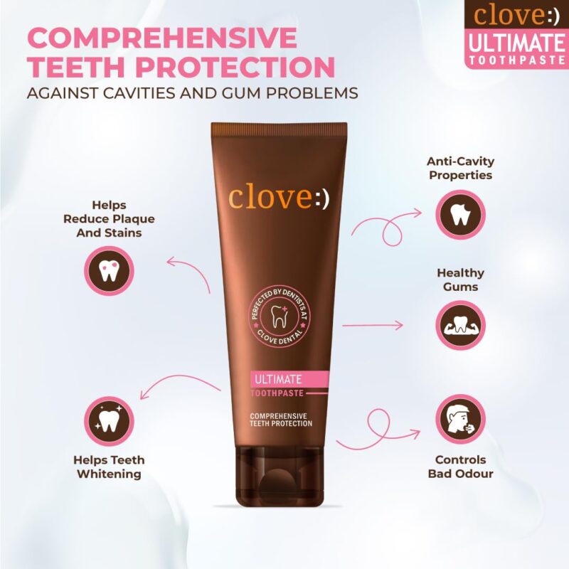 Clove Ultimate Toothpaste | Active Freshness | Cavity Prevention | Teeth Whitening | Healthy Gums & Oral Care | Triclosan Free | Paraben Free | Peroxide free | Mint | Pack of 1 (100 gms) - Image 5